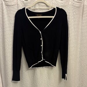 Truth Women's Elegant Black Cardigan with White Trim